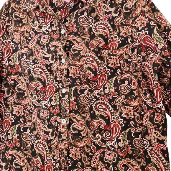 Woman Within Button Up Shirt Medium Brown Paisley Long Sleeve Soft - Picture 11 of 11